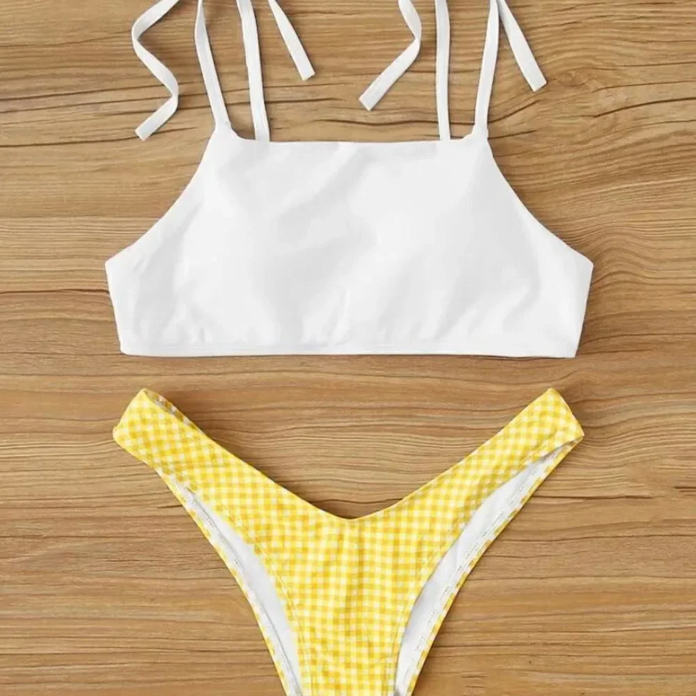 White & Yellow Gingham Bikini Med